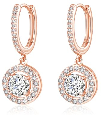 Josfeva Silber 925 Creolen Ohrringe für Damen, 925 Sterling Silber Creolen mit Anhänger, Rosegold Runde Ohrringe Hängend mit 5A Cubic Zirkonia, Hypoallergen Ohrschmuck zum Geburtstag mit Geschenkbox