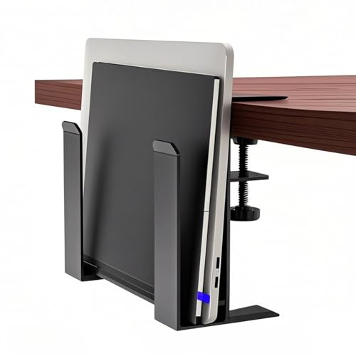 XURUIAU Adjustable Under Desk Laptop Stand, Metal Hanging Undershelf Clamp, No Drilling Laptop Organizer for Office and Home, Steel Hanging Storage Tray, Black