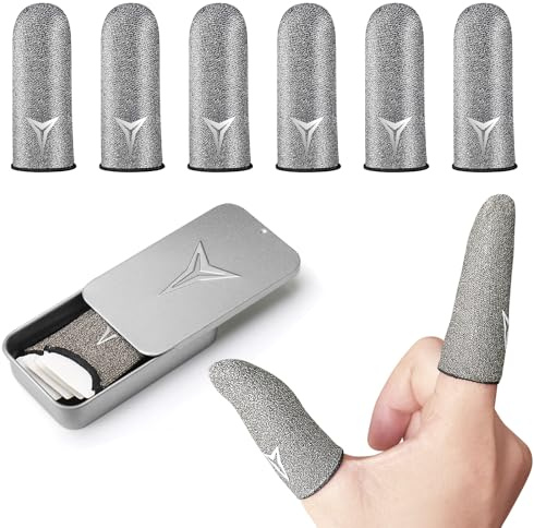 2025 Upgrade: Longer Size for 5 Fingers, Professional Pure Silver Fiber Finger Sleeves for Mobile Gaming–No More Slipping, Maximum Touch Sensitivity, Anti-Sweat,6 Pack (M)