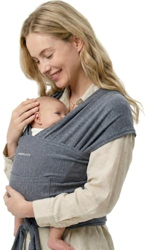 Momcozy Baby Wrap Carrier for 3.6-15kg, Adjustable Sling for Newborn, Grey | For 0-12M Infants, Easy To Wear, Secure Snug Fit, Comfy Hands-Free Bonding, Breathable Stretchy Fabric, Ergonomic Support