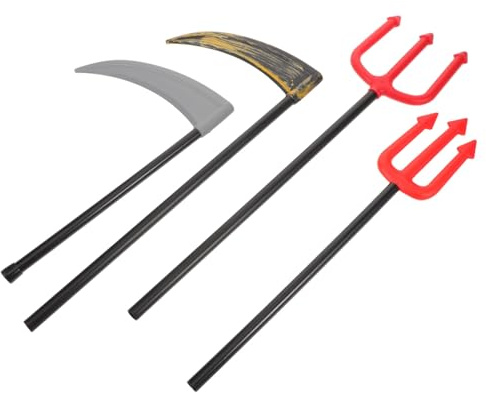 ibasenice 4 Pièces Halloween Sickle Prop Set Realistic Antique Style Plastic Scythe Toys for Costume Party Cosplay Stage Performance Accessories