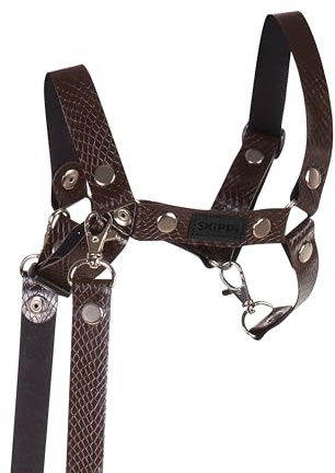 SKIPPI Cabestro para Hobby Horse - Marrón, Cuero Ecológico con Motivo Efecto Piel de Serpiente, Riendas, Hobby Horse Accesorios, Talla única