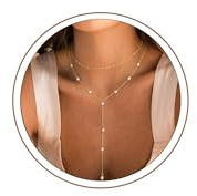 Turandoss Perlen Gold Y-Halskette Damen – Zierliche Lange Y-Kette 14K Vergoldete Y-Förmige Anhängerkette Mehrreihige Perlenkette Schmuck Damen Frauen