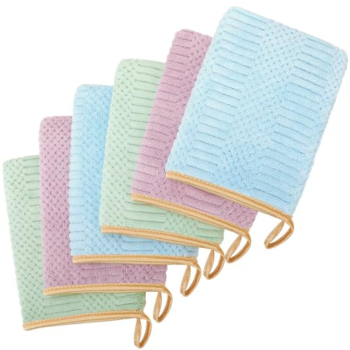 COZYMIRE Set Lavette Bagno 15x21cm Morbidi e Resistenti Manopole da Bagno Riutilizzabili Perfetto per Pelle Secca, Grassa e Sensibile Ideali per la Cura Quotidiana e gli Ospiti 6 Pezzi-005