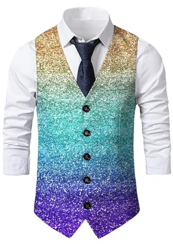Générique Gilet Paillettes Homme,Gilet De SoiréE à Paillettes pour FêTes Et Sorties en BoîTe (Multicolour, 4XL)