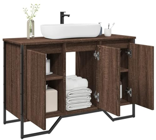ULUYYUC Mobile sottolavabo, 91 x 35 x 60 cm, in legno di quercia, con manici in metallo, compatto, salvaspazio, per piccoli bagni, ospiti, WC, cucina, corridoio