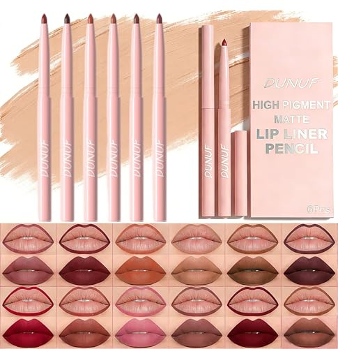 FORSEEKUP Retractable Lip Liner Set, 6 Matte Velvet Finish Pencils, 01# | Precise Lip Defining & Contouring, Long-Lasting Waterproof Formula, Ideal for Daily Makeup & Evening Events