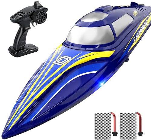 DEERC 14 Schnelles RC-Boot für Kinder & Erwachsene,32+ km/h,Upgradertes ferngesteuertes Schnellboot mit 2x1200mAh Akkus, selbstaufrichtendes wasserdichtes Bootsspielzeug für Seen & Pools