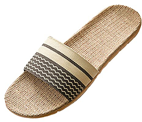 Generiska herr linne sliders, pantoletter män sommar lätta tofflor öppna tår hus tofflor platta espadriller eleganta halmsandaler lätta badtofflor mjuka linneskor, svart, 43 EU