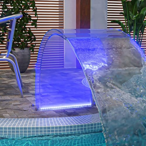 Sophrelle Fontana da Piscina con LED RGB in Acrilico Trasparente 30x56,5x50 cm | Cascata Ornamentale con Telecomando per Piscina Laghetto Giardino Terrazza Balcone