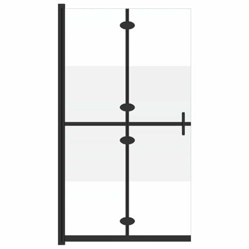 Foldable Walk-in Shower Screen Semi-Matte ESG Glass 100 x 190 cm Aluminium Frame Black Space Saving with Shower Enclosure Walk In Divider Splash Guard for Bathtub