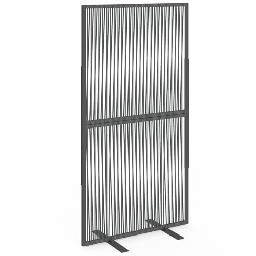 IDMarket - Paravent außen Durchbrochene dekorative Klaustra 80 x 150 cm Rio Seil Rattan-Effekt und Metall anthrazitgrau | Mit Seil in Rattanoptik, Metall anthrazitgrau