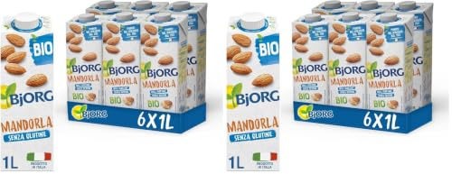 BJORG Bevanda di Mandorla Biologica, Bevanda Vegetale a Basso Contenuto di Grassi, Ottimale per Tè e Caffè, Senza Glutine, Gusto Delicato, Vegan, Prodotto in Italia, 6x1L (Confezione da 2)