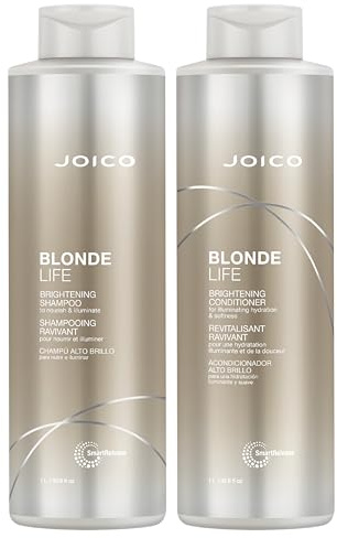 Joico Blonde Life Illuminating Shampoo & Nourishing Conditioner 1000ml Duo Set + FREE PUMPS for Blonde/Grey/Platinum Hair Anti-Brass