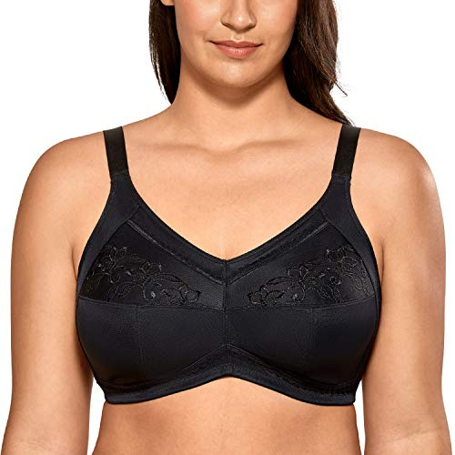 Delimira Women's Wireless Bras Cotton Mastectomy Bras with Pockets Post Surgery Full Cup Comfort Plus Size Everyday Bra Black 40D