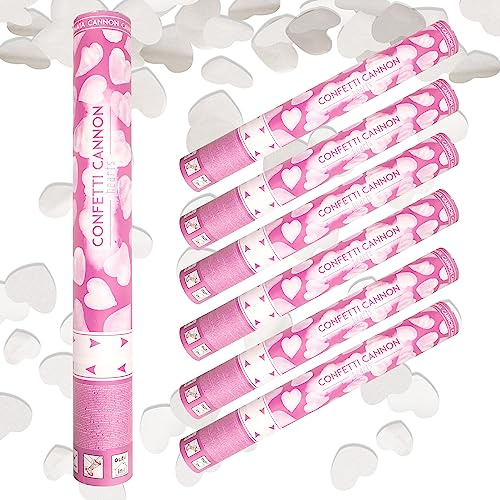 Lage 6 pz. Tubo Spara Coriandoli a Cuori Bianchi, Cannone Sparacoriandoli per Matrimonio Festa San Valentino, Sposi, Nozze, Fidanzamento, Party Popper (set da 6)