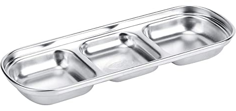 HERCHR Scodelle per Salse,3 Piatti per Salsa A Griglia, Vassoio per Condimenti Piatto per Snack con Ciotola per Condimenti in Acciaio Inossidabile per Piatti da Portata per Condimenti da Cucina