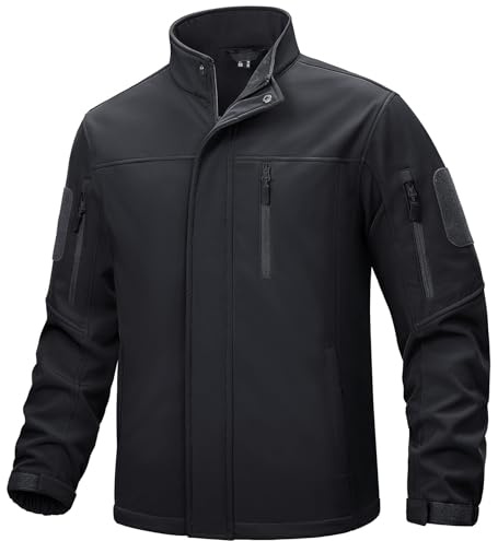 TACVASEN Men's Tactical Softshell Jacket Fleece Lined Water Resistant Windbreaker Military Lightweight Coat for Hiking Black, XL