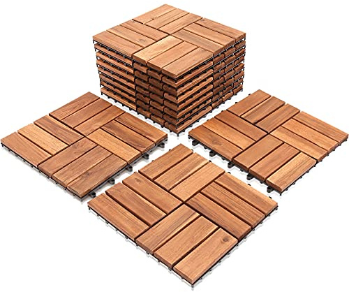 SWANEW Lot de 22 dalles en bois d'acacia - 2 m² - 30 x 30 cm - Pour balcon, jardin, terrasse, balcon