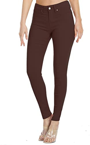 Womens Stretch Pants Forever Colored Mid-Rise Skinny Jean Juniors Jegging (026-dark coffee-10)