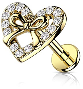 beyoutifulthings 1 Knorpel Ohr-Stecker Herz Schleife Silber Gold Roségold Pavé Zirkonia Clear Piercing-s Chirurgenstahl Schraub-Verschluss Stab 6/8-mm lang
