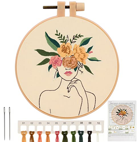 MWOOT Frau Stickerei Starter Kit,DIY Handgemachte Kreuzstich Set, Anfänger Embroidery Cross Stitch Starter Kit für Erwachsene