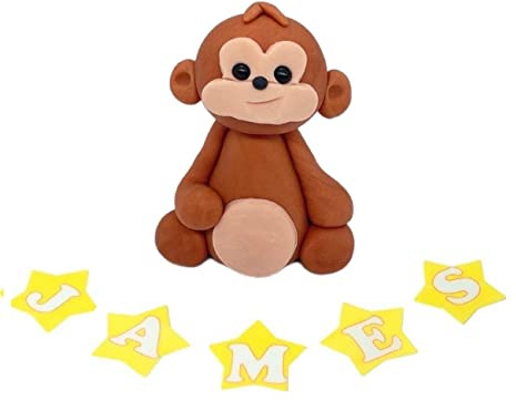 Edible Brown Monkey Cake Toppers-3D Sugar Fondant Figure-Kids Birthday Decorations- Handmade (Personalised) Present (with name)