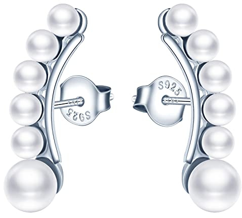 INFINIONLY 925 Sterling Silber Damen Perlen Ohrringe Ohrhänger Reihenohrringe, Elegante Frauen Ohrklemmen, Hypoallergen Ohrschmuck
