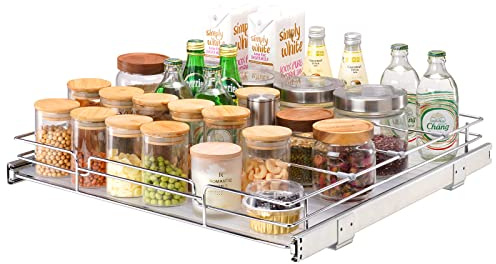VEVOR Organizador Extraíble Debajo del Fregadero 537x533x85 mm Cesta Deslizante 1 Nivel de Acero Cromado Cajón Deslizante Carga de 13 kg Deslizamiento Suave Tamaño de Instalación 567x563x183 mm