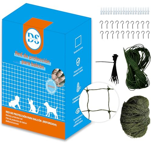 DALARES Red para Gatos Reforzada con Alambre | 4x3m Verde | Red de Seguridad Ultraresistente 12 Hebras | Ideal para Balcones, Terrazas y Ventanas | Instalación Fácil con Kit Incluido (Verde, 3X4m)