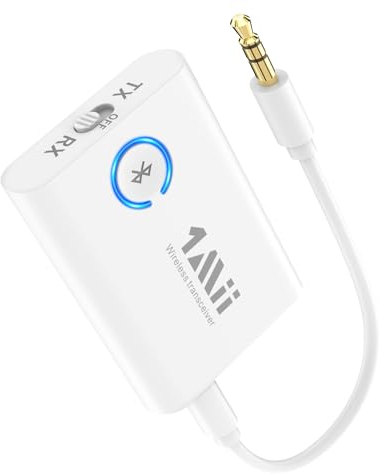 1Mii Bluetooth 5.3 Adapter für TV, 2-in-1-Bluetooth Sender Empfänger, aptX-Adaptive & HD Kabellos Audio Transmitter Receiver Klinke 3,5 für Kopfhörer Stereoanlage Flugzeug MP3, 15 Stunden Spielzeit