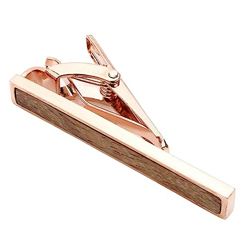 Krawattenklammern for Männer, personalisierte Krawattenklammer, Krawattenklammer aus Holz, Herren-Krawattenklammern aus Sandelholz, Business-Hochzeits-Manschettenknöpfe (Color : Rose Gold, Size : On