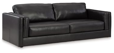 Signature Design by Ashley Amiata Modern Leather Match Sofa with Non-skid Legs, Black