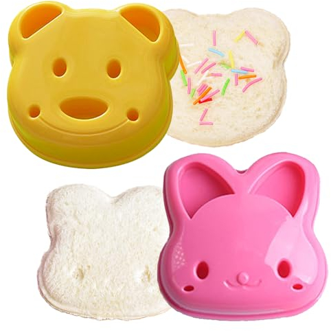 ShaMyiuCnz 2 Pcs Bunny Shaped Children's Bread Cutter Bear Shape Sandwich Bread Cake Mold Yellow and Pink Sandwich Cutter for Kids for Parent-Child Activities