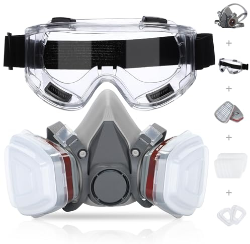 HOLULO Maschera Antipolvere Riutilizzabile,Maschera Respiratore Semifacciale con filtri e occhiali protettivi,per Verniciatura a Spruzzo, Vapori Organici, Lucidatura