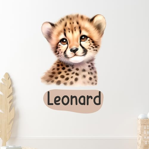 GRAZDesign Wandtattoo Gepard mit Name personalisiert Kinderzimmer Deko Jungen und Mädchen - Wandaufkleber selbstklebend - Babyzimmer Safari - 60x40cm
