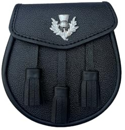 ROARMAX skotsk sporran väska med tistel och Tussels lädersporran för kilts traditionella skotska väskor, Svart, TJISTEL OCH 3 TASSELS
