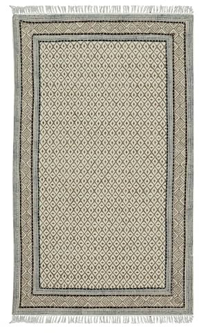 CASAVANI Kelim Teppich, 17,8 x 25,4 cm, Schwarz / Beige, Baumwollteppich, Stickerei, waschbar, für drinnen und draußen, Teppiche für große Flächen, Esszimmer, Wohnzimmer, Flur, Zimmer, Terrasse,