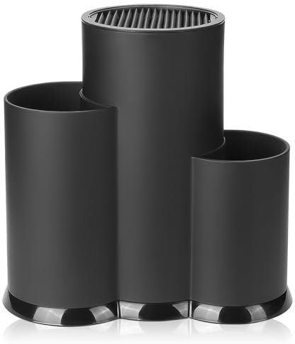 Messerblock, 3 in 1 Universal Unbestückte Messerblock Multifunktional Runder Messerblockhalter Aufbewahrung Ständer mit Utensilienhalter Besteckhalter Abnehmbar für Alle Küchenmesser Geeignet