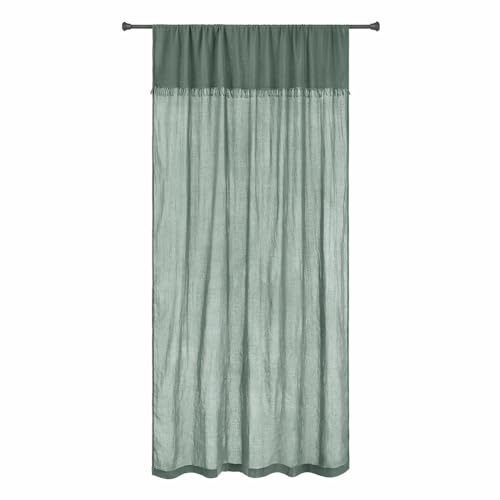 Loberon Gardine Dovinel, Ansprechende Crinkle-Optik, Washed-Look, Tunnelsaum mit Dekorativer Fransenkante, Gardine, Fensterdekoration, Sichtschutz, Baumwolle, grün