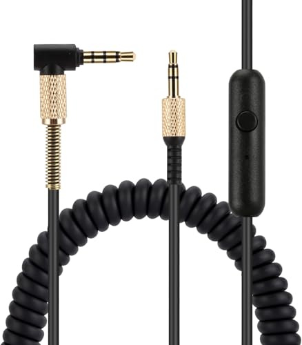Ersatz-Audiokabel für Marshall-Kopfhörer, kompatibel mit Monitor II Major 2 II Major 3 III Major 4 IV Mid Kopfhörern, 3,5-mm-Stereo-Klinkenkabel, 1,2 Meter, Inline-Mikrofon/Fernbedienung, Schwarz