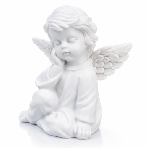 Pissente Engelsfigur, Kleine Schlafende Engelsstatue, Cherub-Statue, Synthetisches Harzmaterial, Schöner Stil, Weiße Babyfiguren für Partydekorationen, Cherub-Statue Links (Nachdenklicher