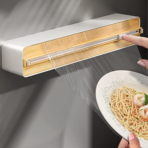 LXYDPZ Wrap Dispenser, Plastic Wrap Dispenser With Cutter,Magnetic Cling Film Dispenser, Reusable Food Cling Wrap Film Cutter,Ideal For Packing Fresh Food In A Countertop Refrigerator (Wood Color)