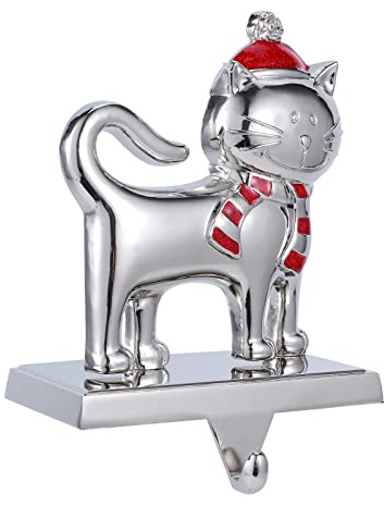 lamde Katzen-Weihnachtsstrumpfhalter für Kaminsims, Weihnachtsstrumpfhalter für Kamin, Katzen-Weihnachtsstrumpf-Aufhänger für Kaminsims, Strumpfhaken für Kaminsims, Weihnachtsstrumpf-Dekoration