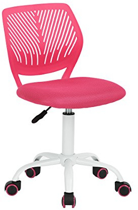 FurnitureR Teens Mädchen Task Chair 360 Swivel Low Mid PP Mesh Back Fabric Sitz Höhenverstellbare Rollrolle, Fabric PINK