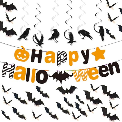 DKDDSSS Decorazioni Halloween, Happy Halloween Banner, Addobbi Casa, Pipistrelli
