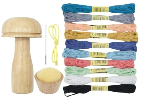 Darning Supplies Kit | Mending Mushroom Darner, Wooden Mushroom Darning Tools, Sock Recovery Kit Darning Needle Thread Knitting Tools Sewing Tools for Darning Socks, Sweaters, Pants, Hats, Scarves