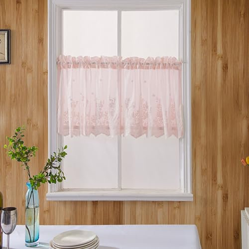 Gardinen Vorhang Halbtransparent Kurz Ohne Ösen 2er Set Scheibengardinen Halbtransparent Bistrogardine Transparente Gardinen Für Schienen Für Das Badezimmer Kurze Jalousien Für Kleine(Pink,74cmx90cm (