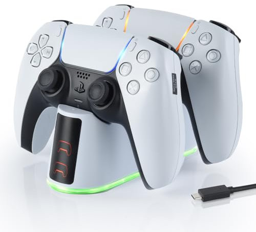 ELUTENG PS5-styrenhet, laddningsstationer med RGB-PS5-tillbehör, laddningsstationer med LED-belysning, laddare för Playstation 5 DualSense & Edge Controller, PS5-laddningsstation med 2-timmars
