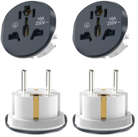 VIEVRE Universeller Reise-Steckdosenadapter, Welt auf EU, 4 Stücke,Weißgrau | Universal Adapter für Stecker aus USA, UK, China, Australien und Japan, Typ E F, 16 A, 250 V, ohne Spannungswandlung